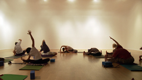 This detoxifying twisting flow is great for wringing out any heaviness and lackluster from the muscles and the tissues. We start slowly with some reclined postures (2 blocks and a strap is helpful) and then warm up with Sun Salutations C variation (Surya Namaskar). We work towards some of the deeper twists including Revolved Triangle (Parivrtta Trikonasana) and Revolved Hand to Big Toe Pose (Parivrtta Hasta Padangusthasana). Lateral stretches to balance are Triangle (Trikonasana), Half Moon (Ardha Chandrasana) & Revolved Head to Knee Pose (Parivrtta Janu Sirsasana). To your health yogis!