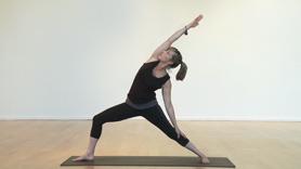 This is a short and sweet beginners flow that will move your body in all directions, create some heat and leave you feeling energized. We move through standing poses (warrior 2, side angle, trikonasana) a seated twist and a modified backbend. This class ends with a simple hip opener and back release pose.
