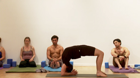 The Yogi's Offering: This class of deep heart opening backbends means to expand the devotional offering of your heart. A passage from Light on Yoga inspires this class to the peak pose of Dwi Pada Viparita Dandasana (Two Leg Inverted Staff Pose). Strong Sun Salutations, core work, supported backbends, variations of Pincha Mayurasana (Forearm Balance), Urdhva Dhanurasana I and II (Upward Bow) prepare you and gather momentum for the beautiful offering of the peak pose. 