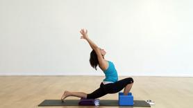 Less talking, more bending, this practice is designed to get a sweat going with no poses too deep or strenuous. The flow is modified specifically for tight hamstrings using 2 blocks. Peaks at hanumanasana (with blocks of course). A blanket is helpful to place under your knees if needed.