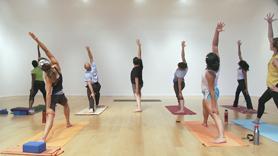 Steven shares a story about his dancing days during the early years of music videos. Energetic and uptempo opening warm up leads into a continuous Standing Pose Flow with Virabhadrasana 1, 2 and Reverse Warrior. As well as Trikonasana (Triangle) and Ardha Chandrasana (Half Moon). Also includes Uttkatasana (Chair), Bhekasana (Crow) and Eka Pada Rajakapotasana (Pigeon). Followed by Back Bends in Ustrasana (Camel) with brief tutorial by the instructor and concludes with short Savasana.