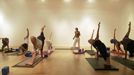 This is a great pre-holiday class, perfect to take before eating any  
big meals!!  Before we start the flow, take a moment to allow the  
atmospheres around you and within you to mix and merge.  Becoming one  
with your space.  Then it's a nice steady flowy flow that builds into  
a dancing warrior sequence using warrior 1 & 2, reverse warrior &  
extended side angle pose (Virabhadrasana 1 & 2, Utthita  
Parsvakonasana).  We work the actions of side plank (vasistasana) and  
build to side plank tree (vasistasana vrksasana).   Use the heat of  
the flow to open the chest, lungs and heart with these tasty backbends  
~ locust pose,bow & bridge (Salabhasana, Danurasana & Setu Bandha....  
Urdhva Danurasana is optional!)  Finish with pose of your choice ~ hip  
opener or inversion.  Happy Holidays!